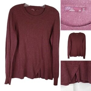 Prana Sweater Womens Medium M Burgundy Pullover Long Sleeve Organic Cotton